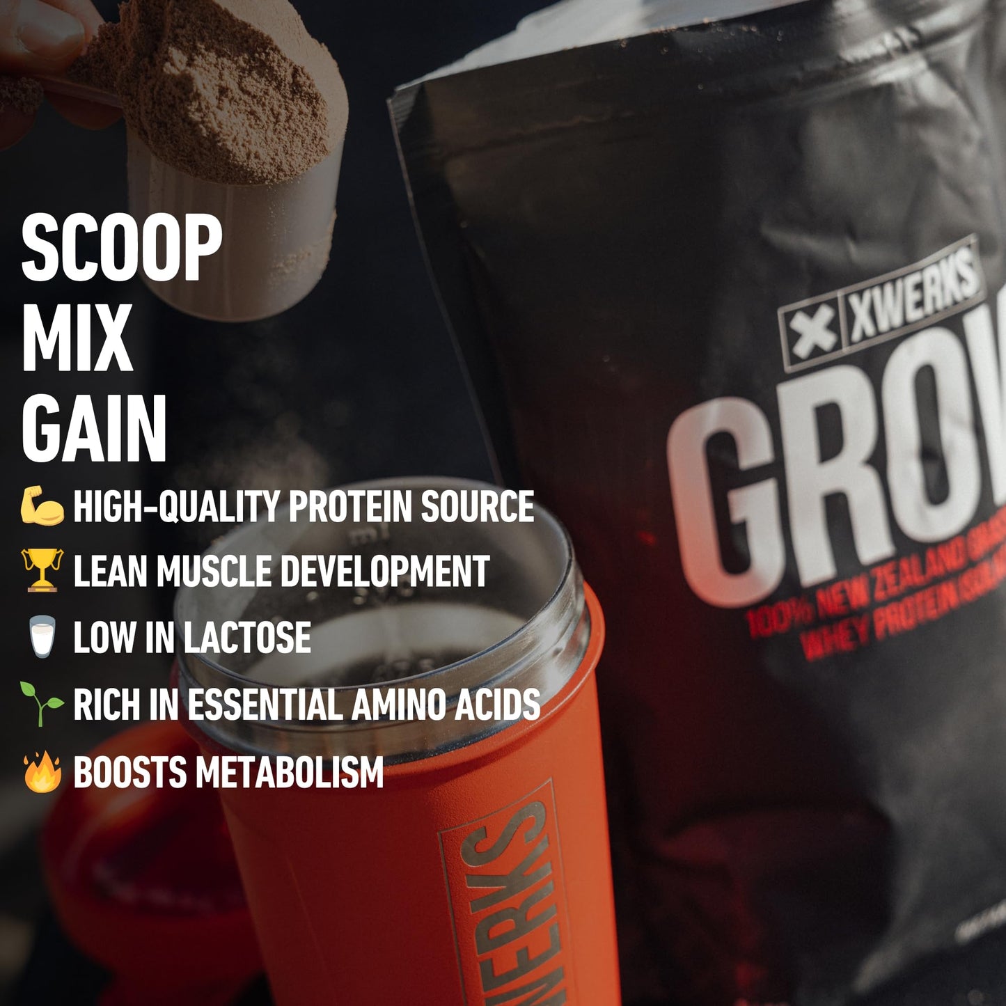 Xwerks Grow Whey Protein Powder, 25g Pure Isolate Protein from New Zealand Grass Fed Cows, Builds Strength and Speeds Recovery, Paleo and Keto Friendly,