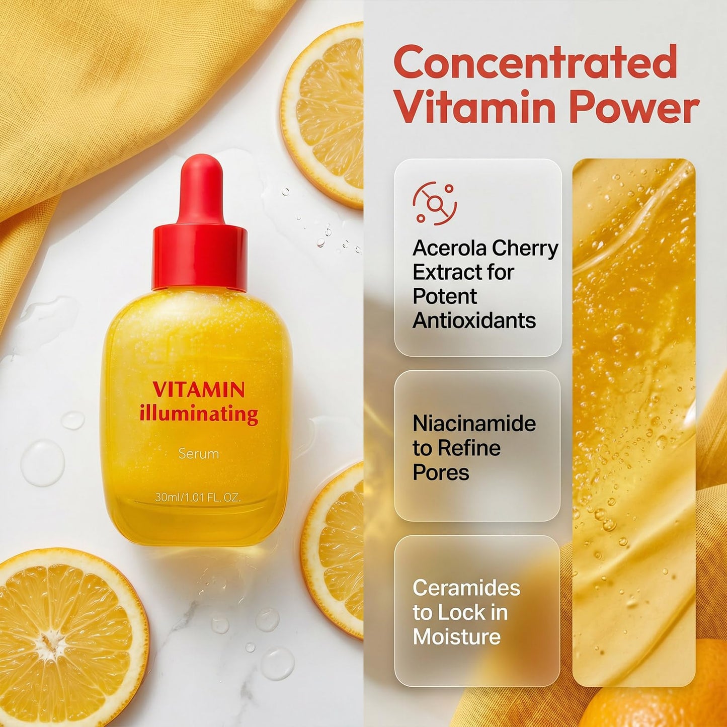 Vitamin Illuminating Serum, with Niacinamide Acid & Hyaluronic Acid Vitamin C Face Serum Helps Reduce Dark Spots & Signs of Uneven Tone Care
