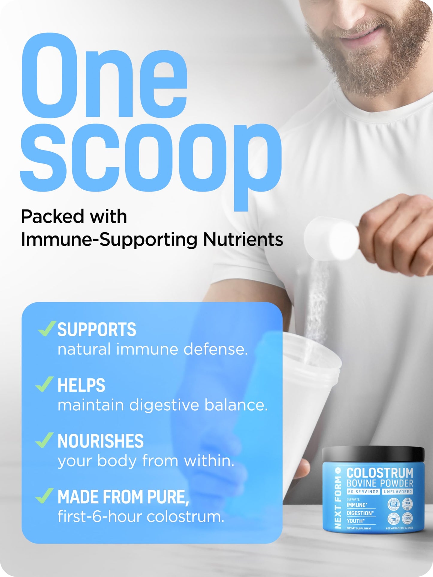 Bovine Colostrum Powder for Women &Men Source of IgG & IgA Grass-Fed, Pure Bovine Colostrum for Gut Health, Immune Support, Muscle Recovery & Wellness, Unflavored