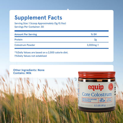 Equip Foods Core Bovine Colostrum Powder - 3,000mg Grass Fed Colostrum Supplement - Gut Health, Immunity, Recovery Lactoferrin Supplements - Keto Friendly Bovine