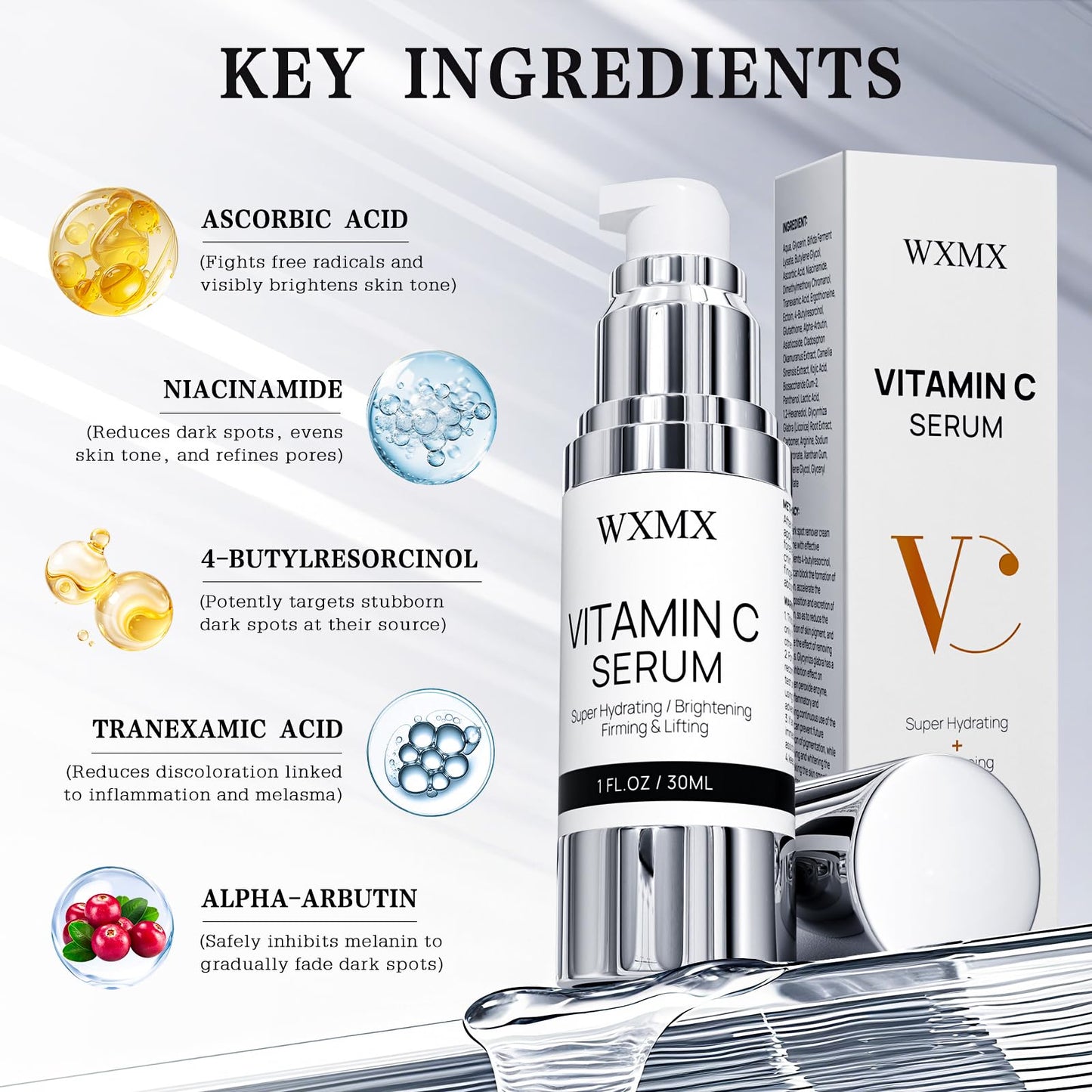 Super Vitamin C Serum for Face: All-in-One Hydrating Anti-Aging Formula by Vitamin C, Hyaluronic Acid, Caffeine-Firming, Lifting, Targets Dark Spots,