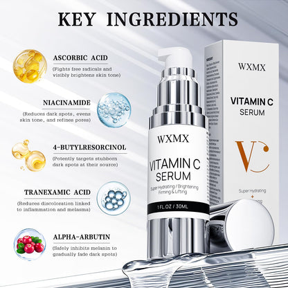 Super Vitamin C Serum for Face: All-in-One Hydrating Anti-Aging Formula by Vitamin C, Hyaluronic Acid, Caffeine-Firming, Lifting, Targets Dark Spots,
