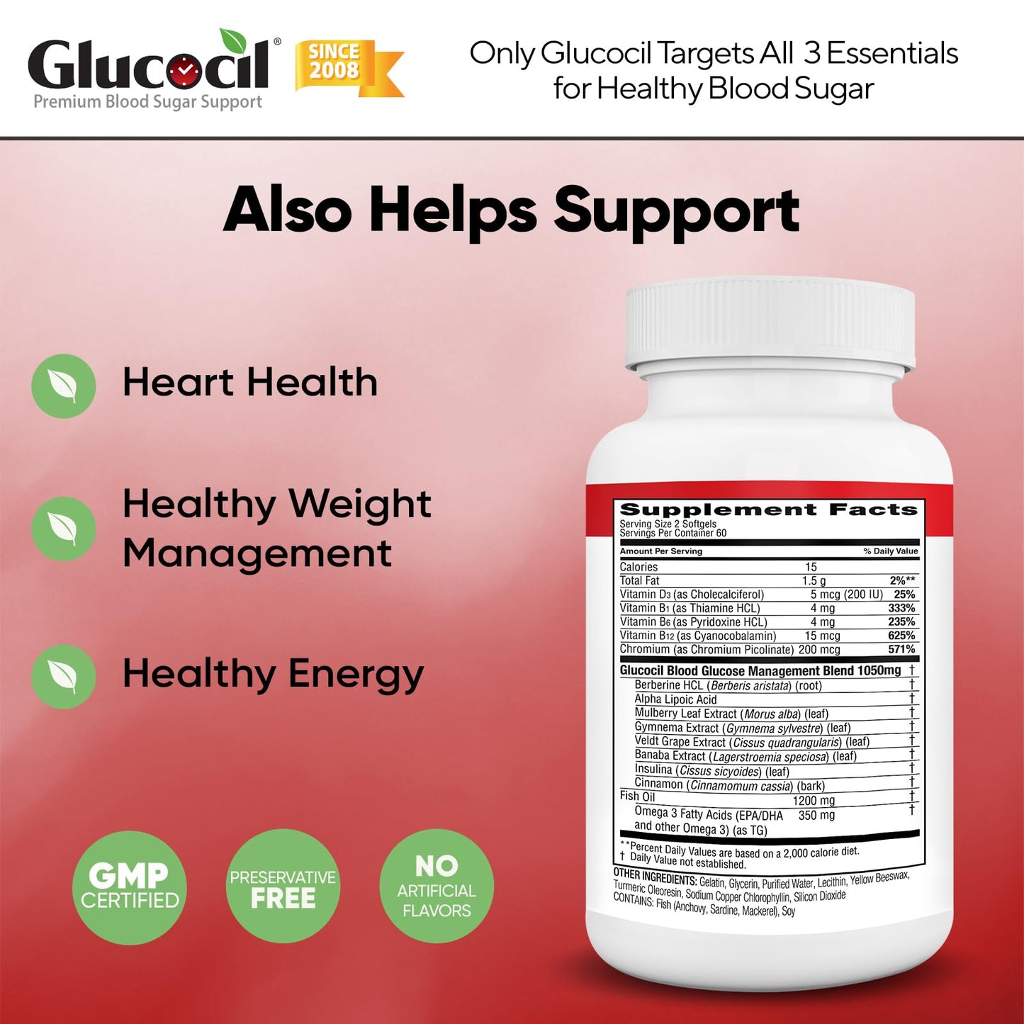 Glucocil – Softgels - Premium Blood Sugar Support - New Clinical Study Published March 2026-3 Million Bottles Sold - Supports the 3 Essentials