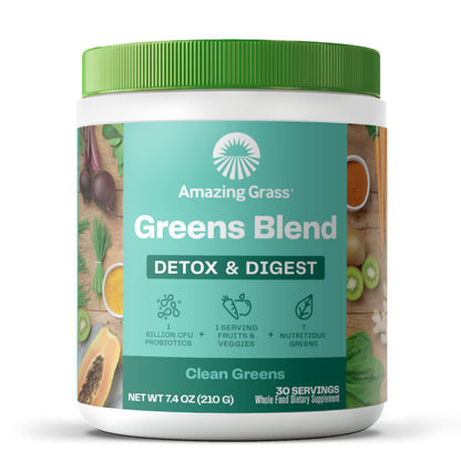 Amazing Grass Greens Blend Detox & Digest, Smoothie Mix, Cleanse with Super Greens Powder, Digestive Enzymes & Probiotics