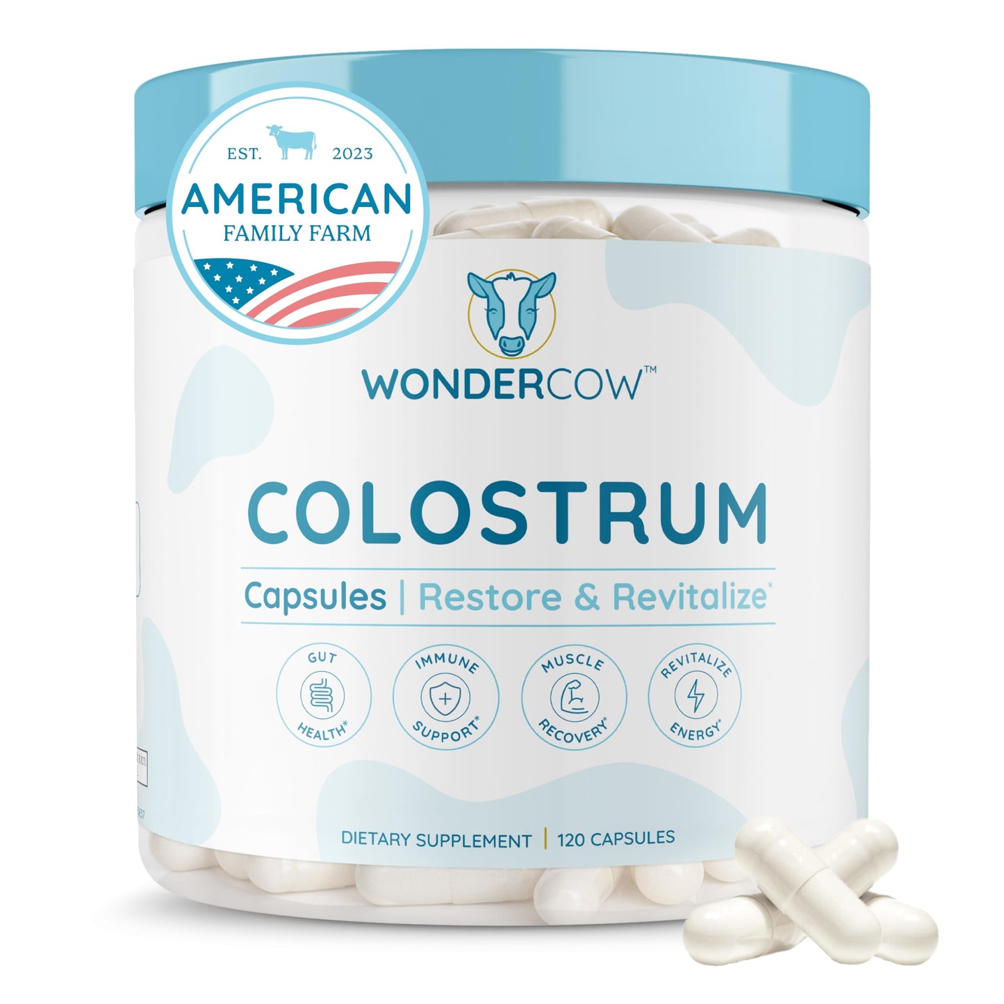 WONDERCOW Colostrum Capsules Supplement for Gut Health, Immune Support & Wellness | Natural IgG Pure Whole Bovine