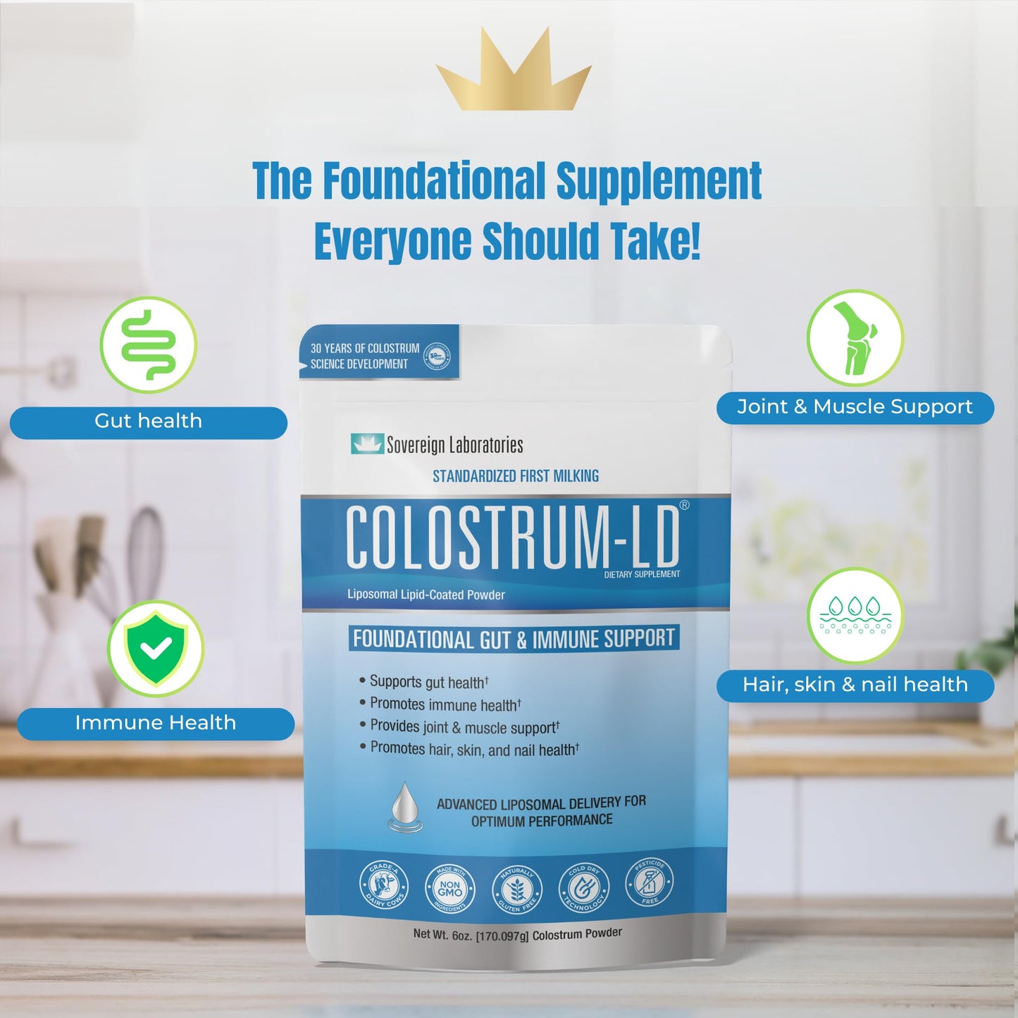 Sovereign Laboratories Colostrum-LD Powder | Unflavored | Liposomal Delivery, Max Absorption | 6 oz/ 34 Servings