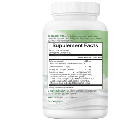 Micro Ingredients Bovine Colostrum 1,000 mg Per Serving, 240 Capsules | 40% IgG with Collagen & Probiotics | Colostrum Supplement