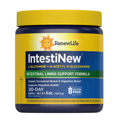 Renew Life IntestiNew Intestinal Lining Support Formula, Powder Supplement Supports Digestive Health, L-Glutamine