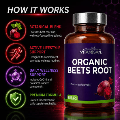 VITAMISAN Beets Root – 2 Pack (120 Capsules) – Organic Beet Root with CoQ10 and Collagen