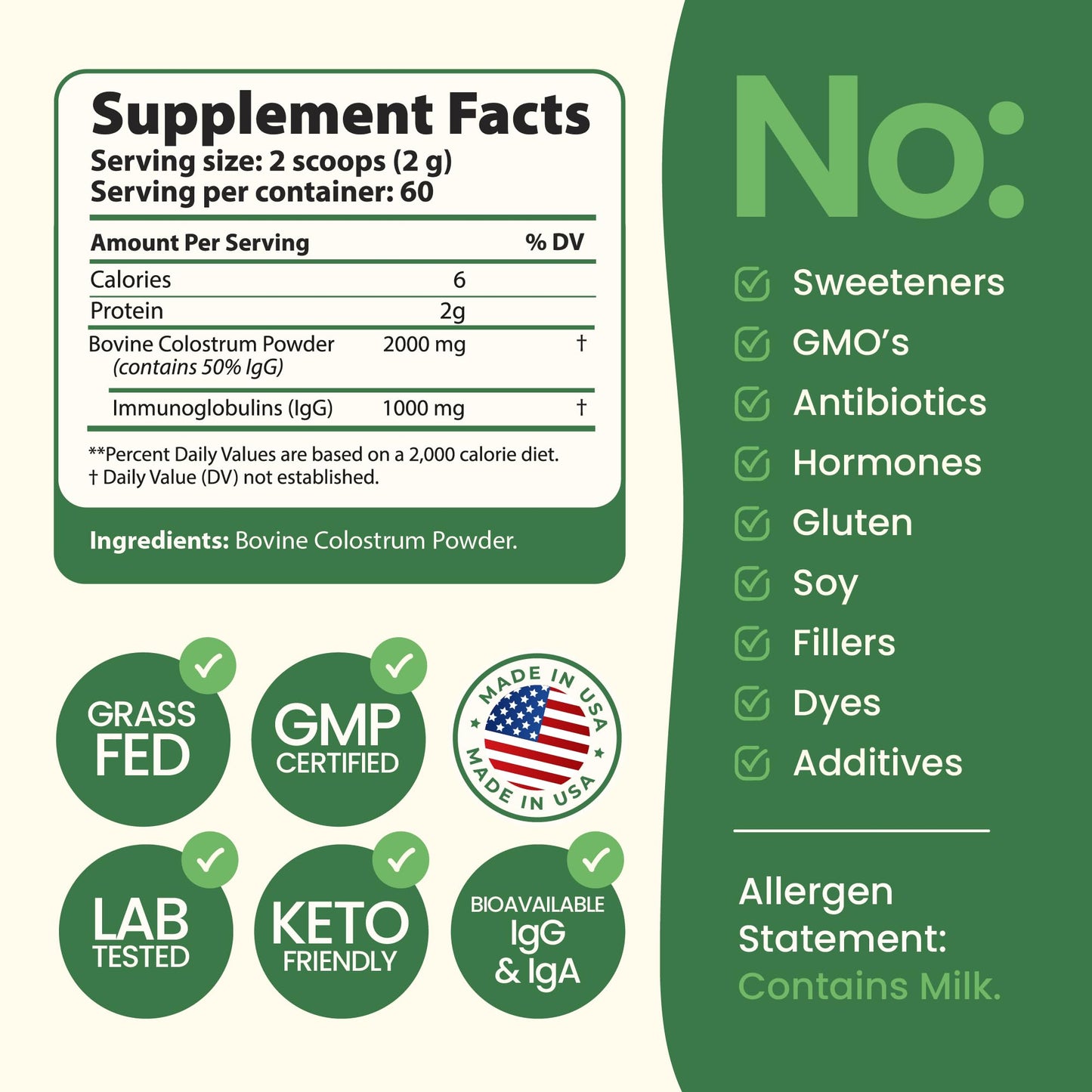 Immerge Health Super Colostrum Powder (60 Servings) – Premium Bovine Colostrum Supplement for Gut Health, Bloating & Immune Support – High IgG, 100% Grass Fed