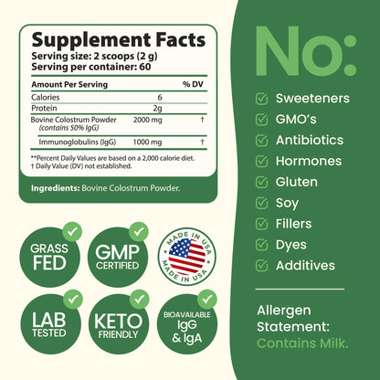 Immerge Health Super Colostrum Powder (60 Servings) – Premium Bovine Colostrum Supplement for Gut Health, Bloating & Immune Support – High IgG, 100% Grass Fed