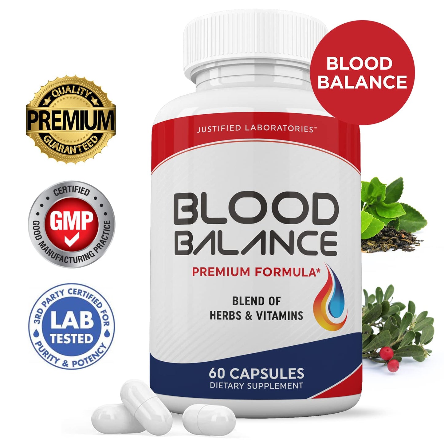 Justified Laboratories Blood Balance - 60 Capsules, Pack of 2 - Advanced Circulatory Support Formula with a Blend of Herbs & Vitamins - 60 Servings