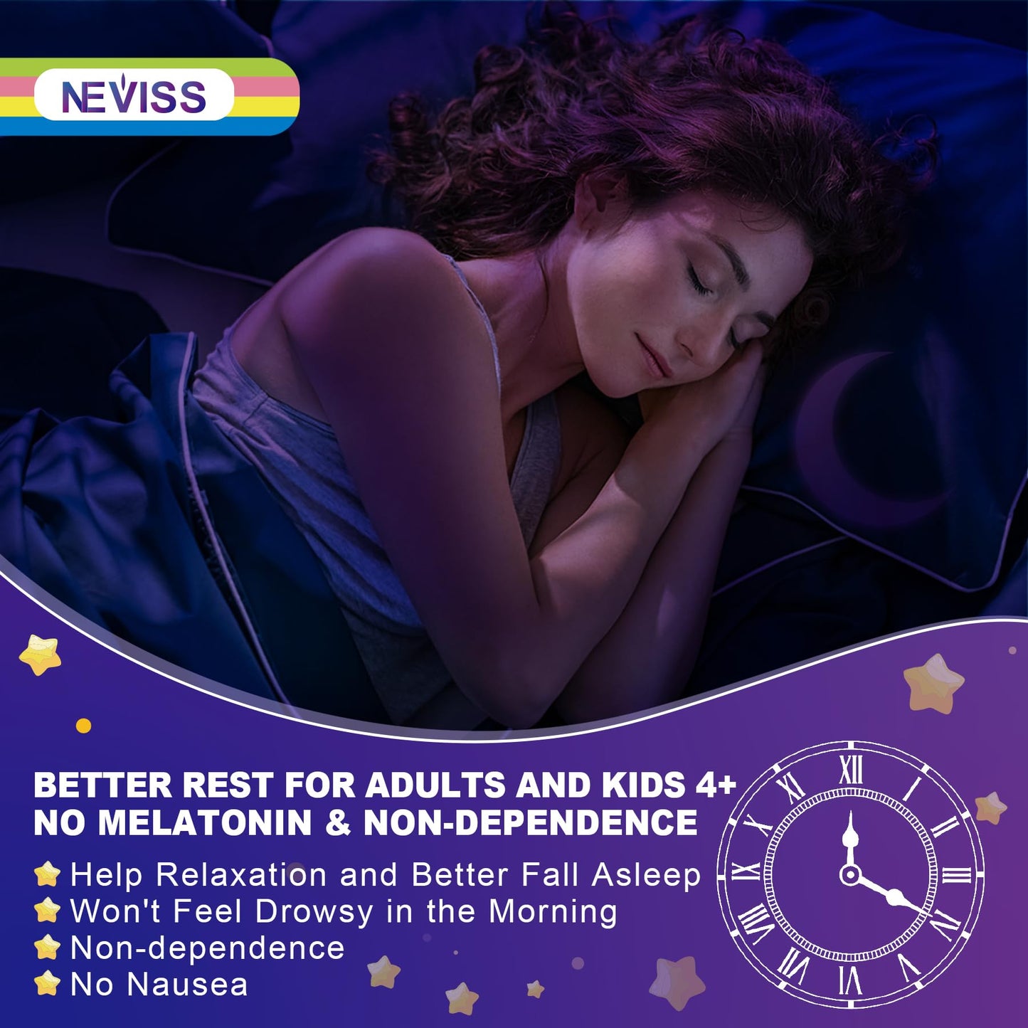 Neviss Magnesium Glycinate + Calcium Filled Gummies for Adults and Kids 4+, Kids Sleep Gummies Melatonin Free, Sugar Free Magnesium Supplement with B6 D3,