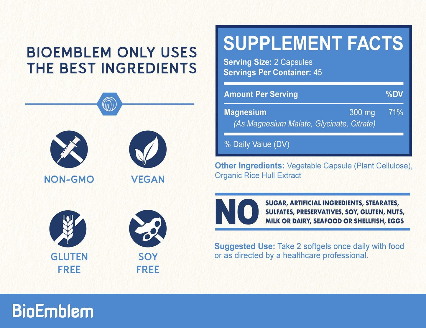 BioEmblem Triple Magnesium Complex | 300mg Magnesium Glycinate, Malate & Citrate | High Absorption Chelated Formula | Vegan, Non-GMO, Gluten-Free | 90 Capsules BioEmblem buy supplements Au