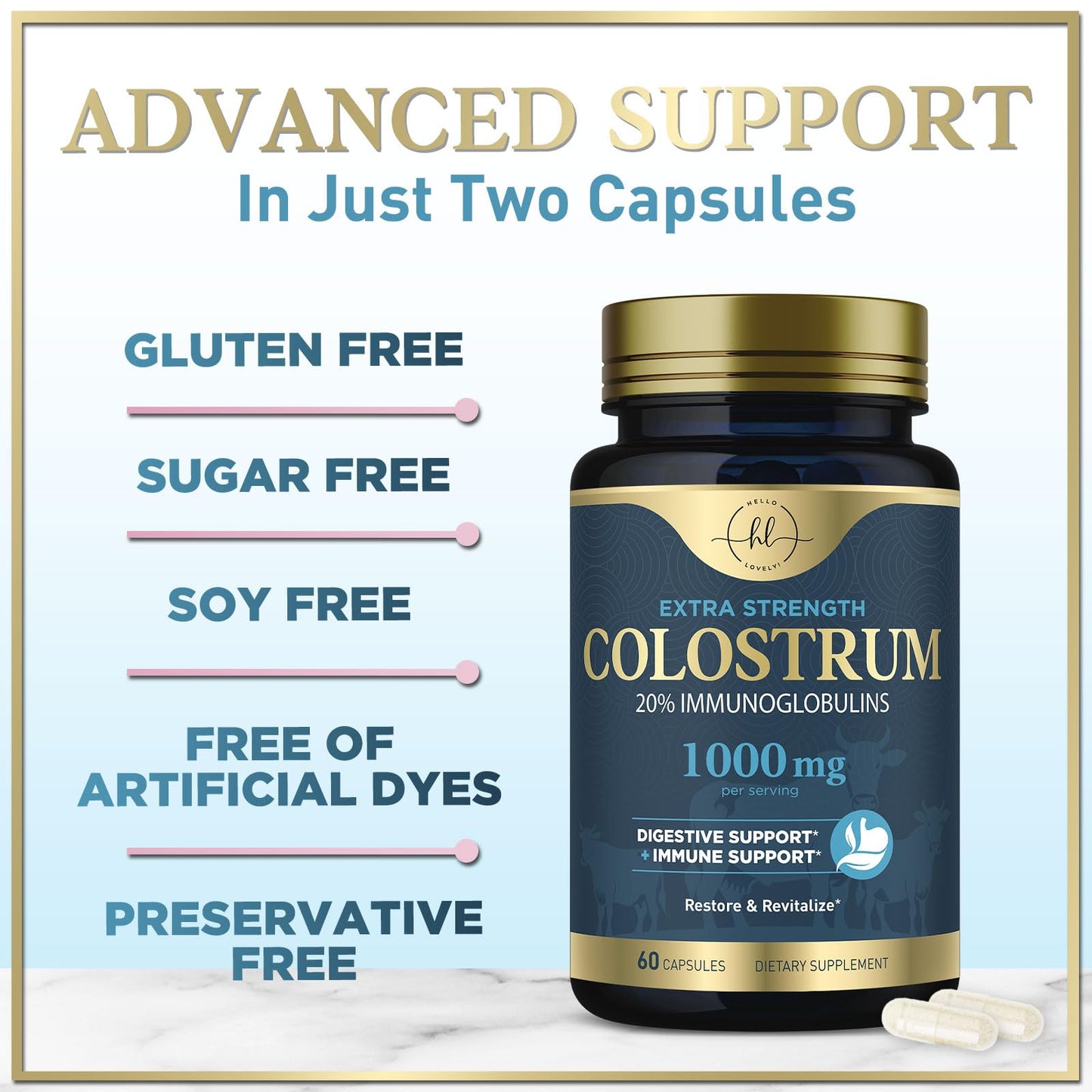 Bovine Colostrum Powder 1000mg Per Serving - with Immunoglobulins (IgG) for Immune Support, Energy & Gut Health Supplement, SP Colostrum Powder Pills,