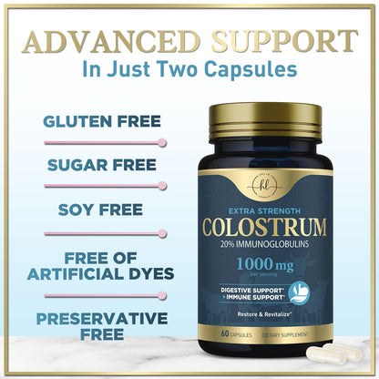 Bovine Colostrum Powder 1000mg Per Serving - with Immunoglobulins (IgG) for Immune Support, Energy & Gut Health Supplement, SP Colostrum Powder Pills,
