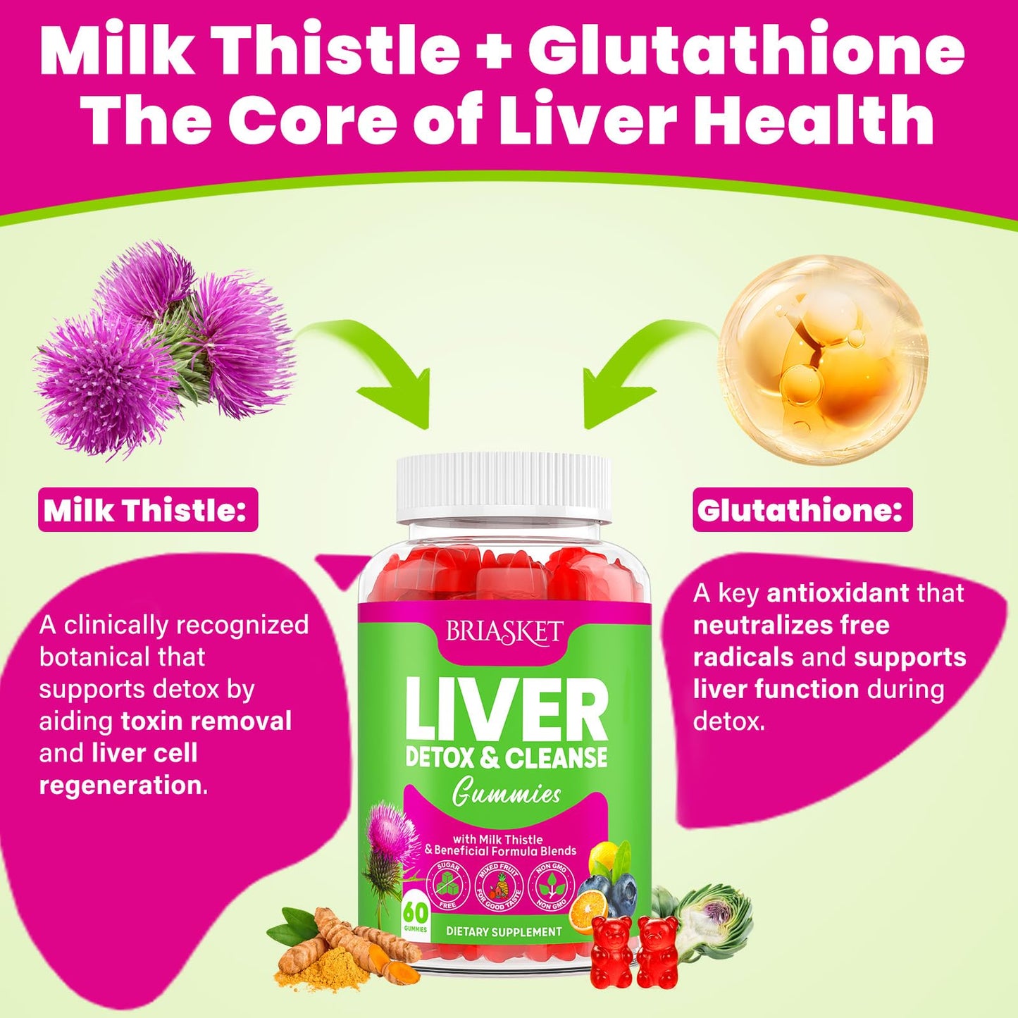 Liver Detox Cleanse & Repair, 2000 mg Milk Thistle Liver Detox, Liver Support Supplement with Glutathione, Dandelion Root, Turmeric & Artichoke, 23-in-1Herbal