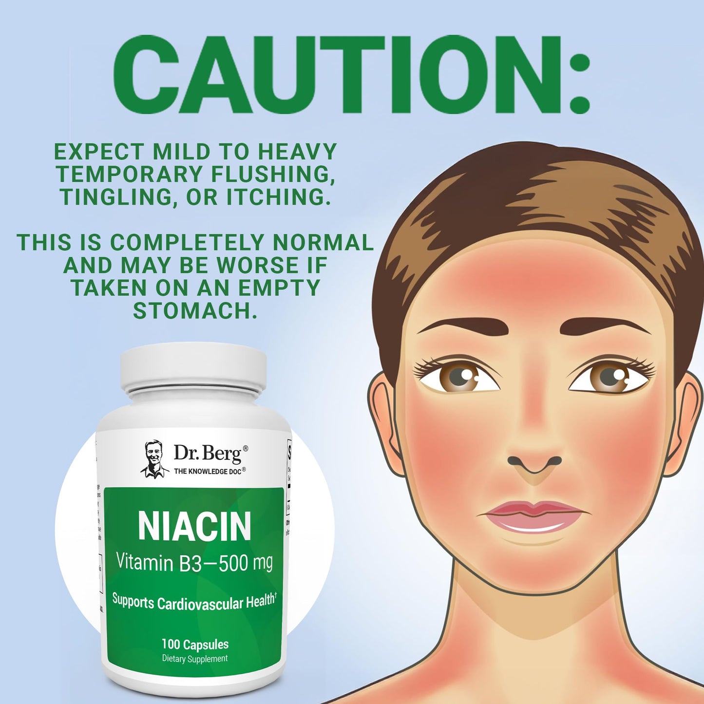 Dr. Berg Highly-Potent Niacin 500 mg – Now Only 125 mg per Capsule for Niacin Flush Tolerance Building – Gradually Increase to 500mg a Day – Vitamin B3 for Heart
