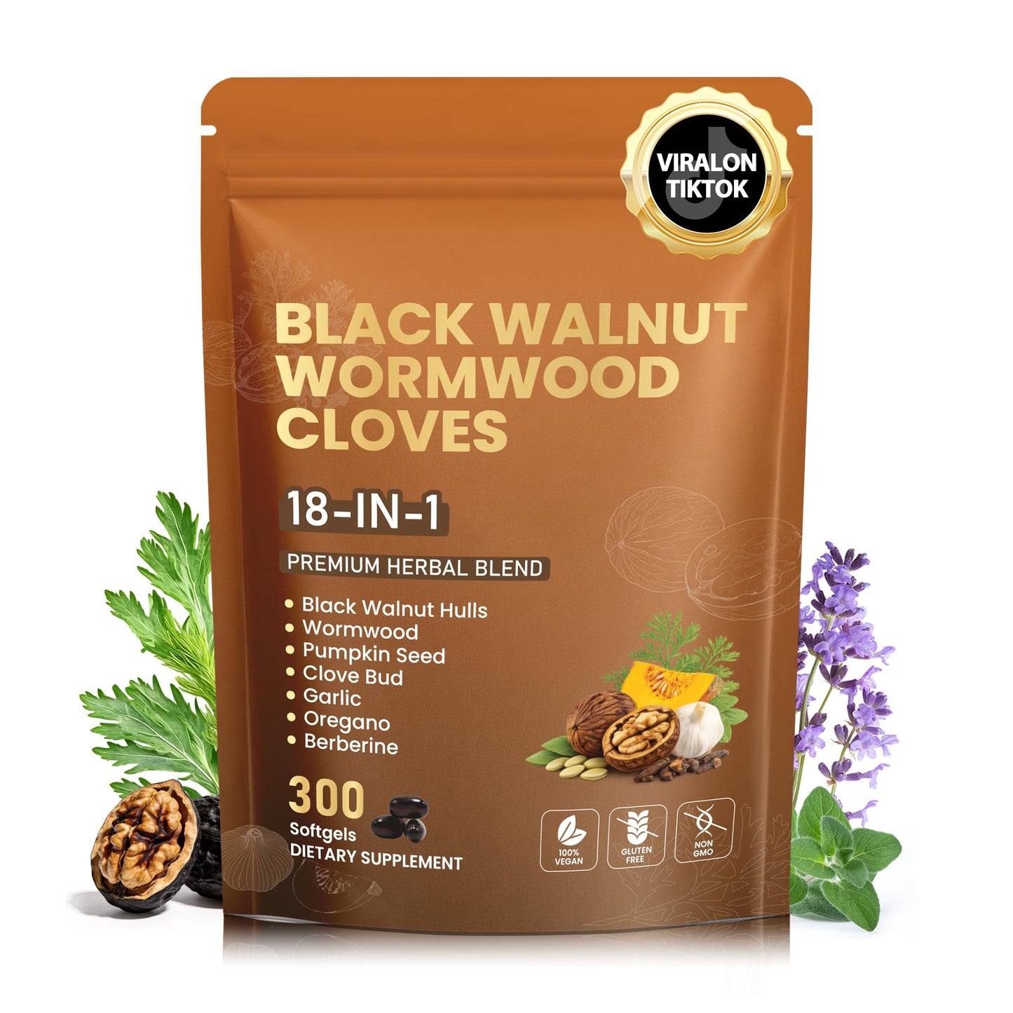 18-in-1 Wormwood Black Walnut Clove Parasite Cleanse | Gut Cleanse & Detox ,Digestive Balance with Garlic, Turmeric, Pumpkin Seed, Oregano