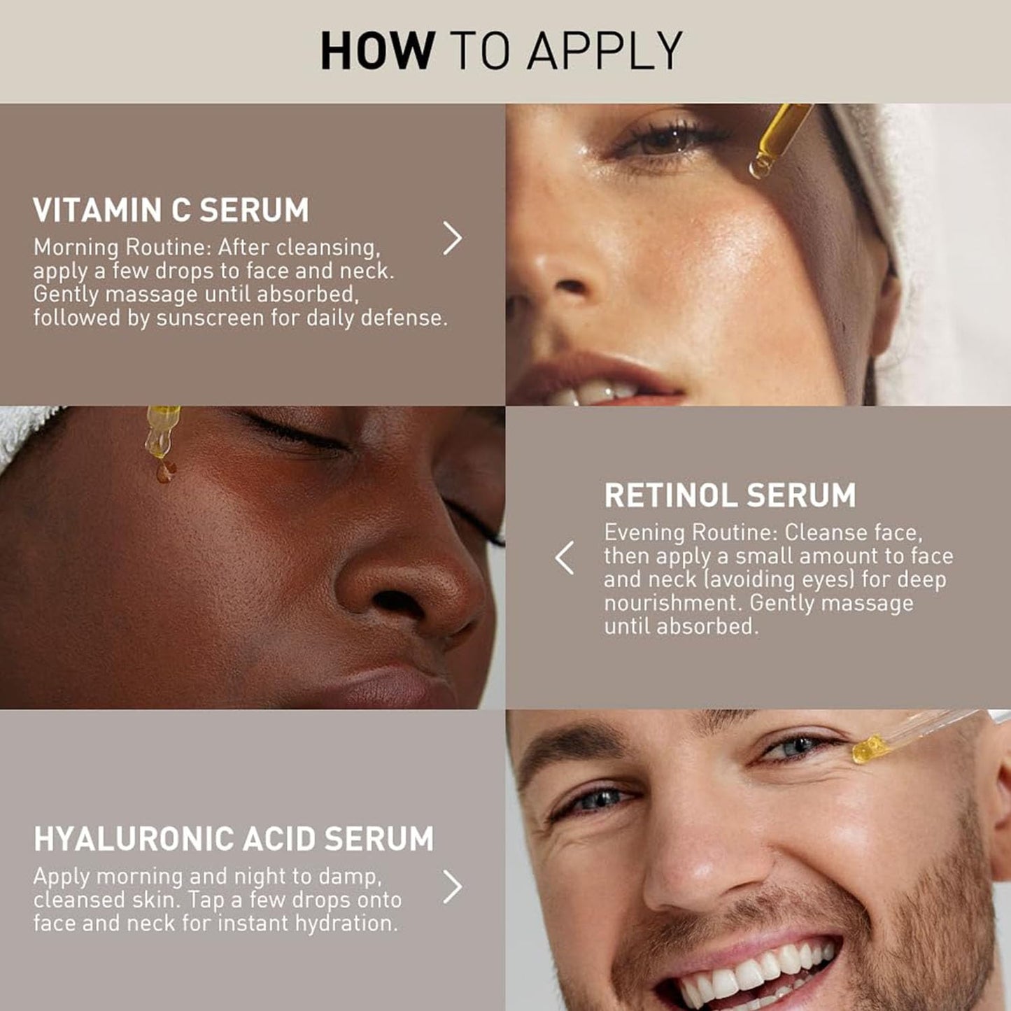 Wumal 3 Pack Face Serum Set - Includes Vitamin C, Retinol & Hyaluronic Acid - Firming, Brightening & Hydrating