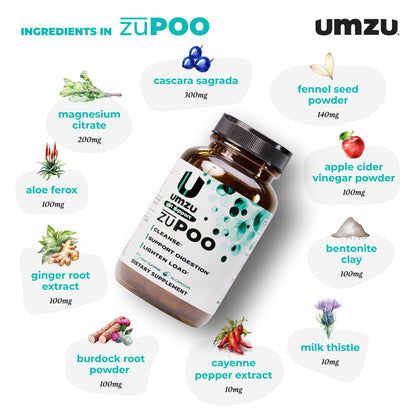 UMZU zuPOO Gut Cleanse Detox, 30 Capsules – 7-Day Natural Colon Cleanse with Cascara Sagrada & Magnesium Citrate – Vegan, Non-GMO