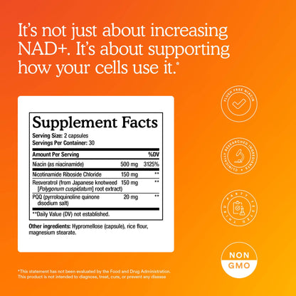MitoQ NAD+ Dual Action Supplement - NAD+ Supplement with Nicotinamide Riboside (NR), Niacinamide, Resveratrol, & PQQ - Supports Cellular Energy, Focus