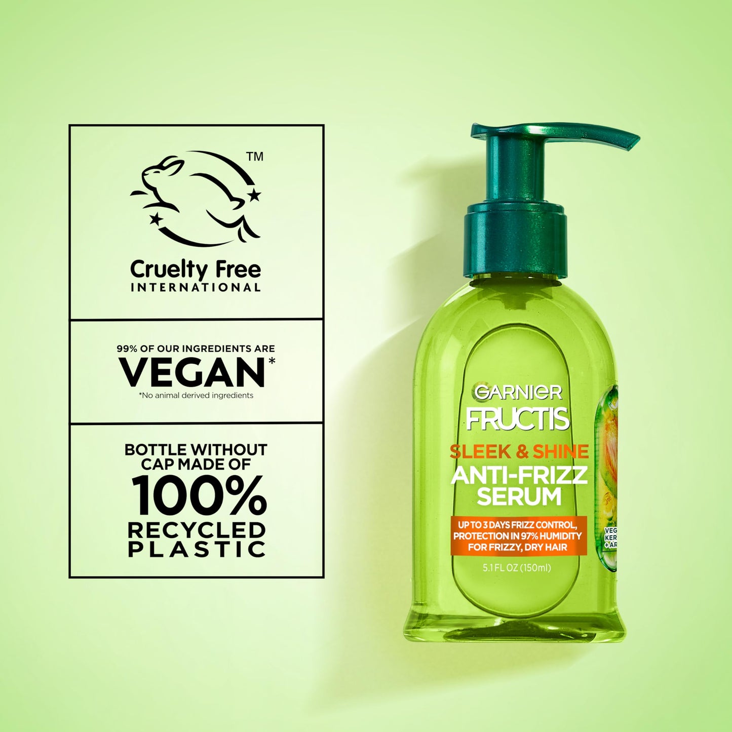 Garnier Fructis Sleek & Shine Anti-Frizz Serum for Frizzy, Dry Hair, Argan Oil, 5.1 Fl Oz, 1 Count (Packaging May Vary)