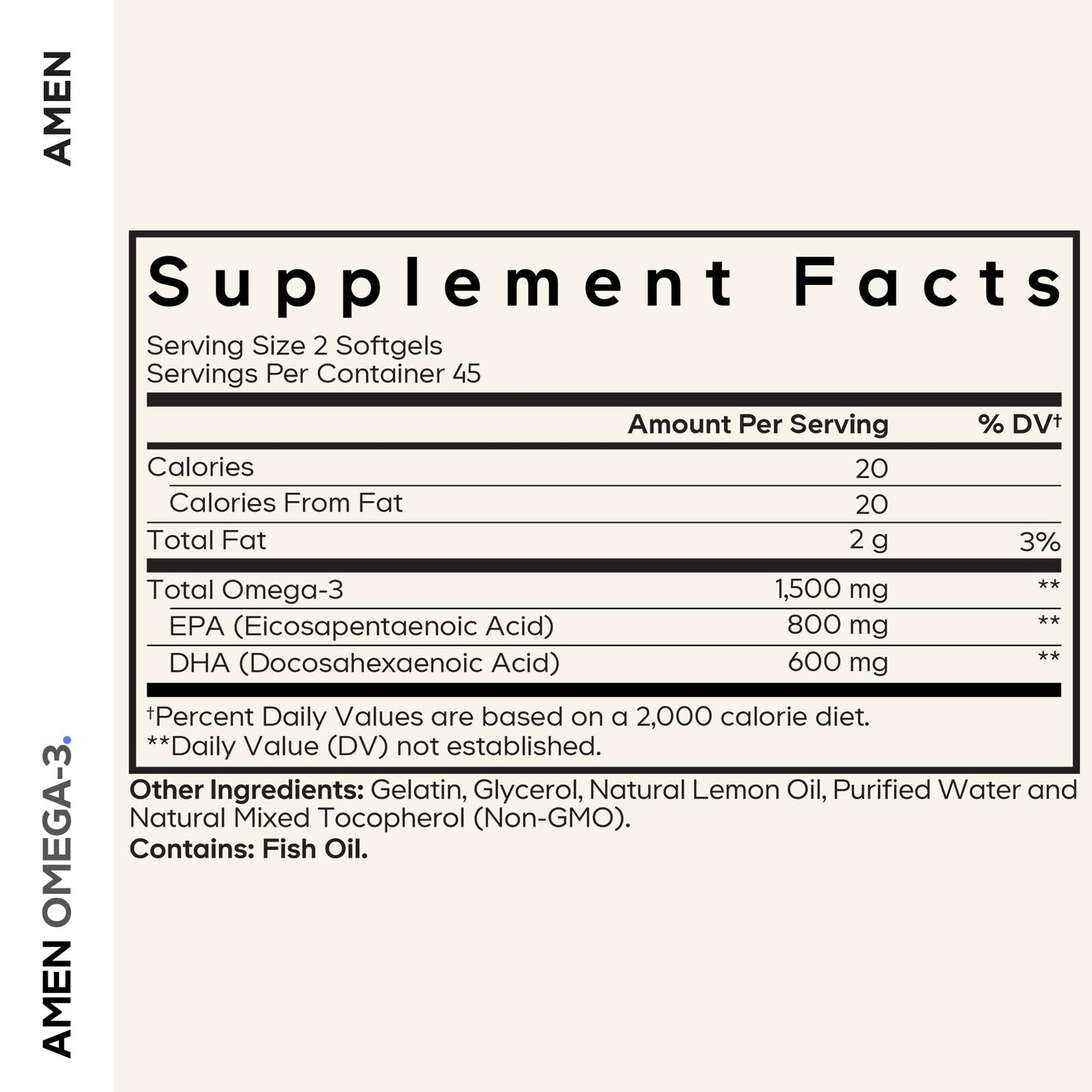 Amen Omega-3 Supplement - 1500mg High-Potency Daily Omega 3 - EPA and DHA Fatty Acids Fish Oil - 45-Day Supply - Fatty Acid Supplements - Fish Oil Pills