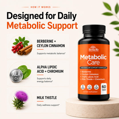 HerbaMe Berberine Supplement with Ceylon Cinnamon, Chromium, Alpha Lipoic Acid, Metabolic Care Supports Metabolism & Cardiovascular Health and Immune System