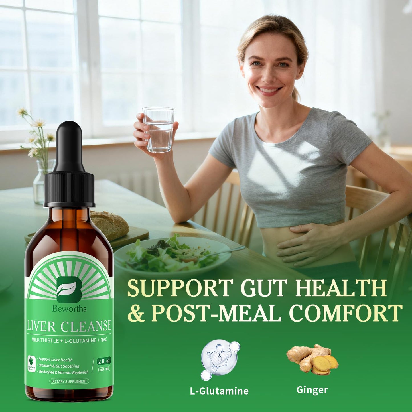 B BEWORTHS Liver Cleanse Detox & Repair - Liver Support Liquid Drops with Milk Thistle, L-Glutamine & NAC, Liver Support, Stomach & Gut Soothing,