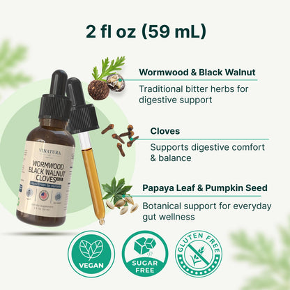 VINATURA Wormwood Black Walnut Cloves Liquid - Cleanse, Detox for Humans with Papaya Leaf and Pumpkin Seed,