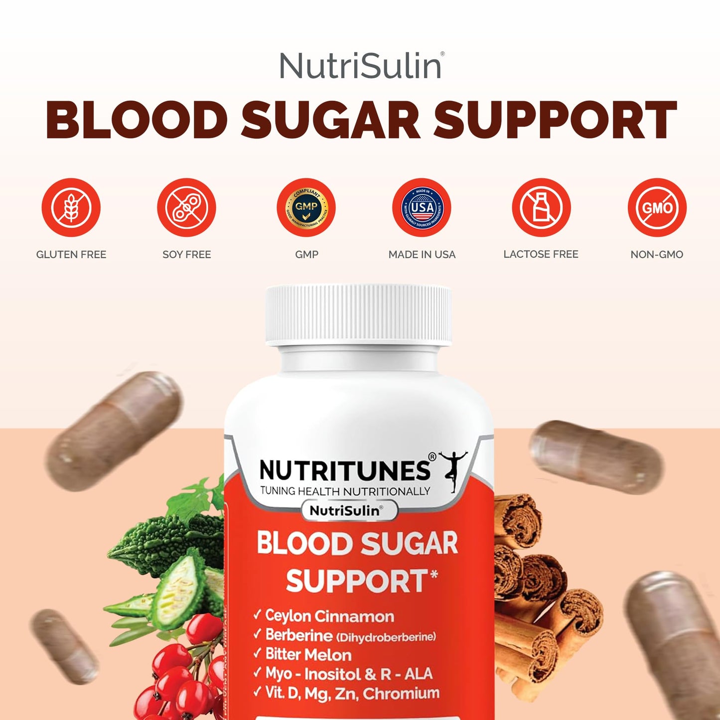 Ceylon Cinnamon (Dihydroberberine) Supplement for Blood Sugar Support with Added Blood Sugar Complex Myo-Inositol Bitter Melon R-ALA VIT. D Chromium Magnesium & Zn– 90 NutriSulin Capsules