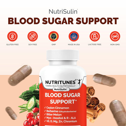 Ceylon Cinnamon (Dihydroberberine) Supplement for Blood Sugar Support with Added Blood Sugar Complex Myo-Inositol Bitter Melon R-ALA VIT. D Chromium Magnesium & Zn– 90 NutriSulin Capsules