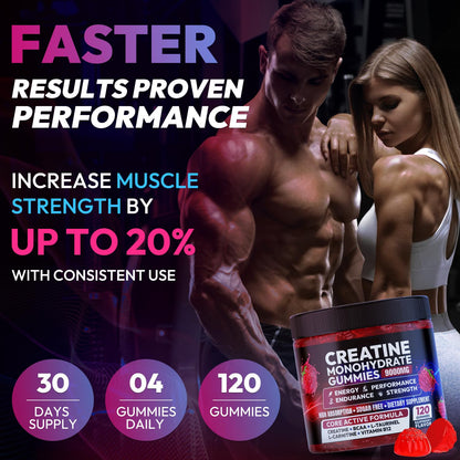 Cytona Creatine Gummies Monohydrate Complex 9000MG, Pre-Workout for Men & Women, Creatine Gummy with L-Taurine, BCAA 2:1, B12/6 for Muscle Support