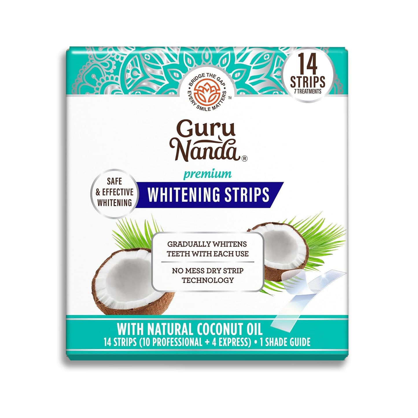 GuruNanda Teeth Whitening Strips Kit - 7-Day Treatment with Non-Slip, Dry Strip Technology