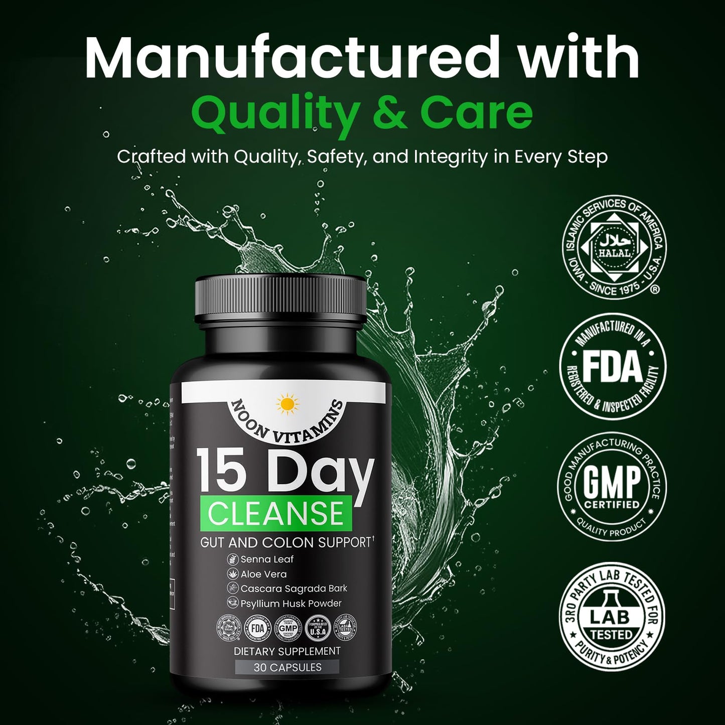 15-Day Colon Cleanse & Gut Detox – Natural Probiotic Cleanser with Senna Leaf, Psyllium & Aloe – Halal for Men & Women – Supports Digestive Health