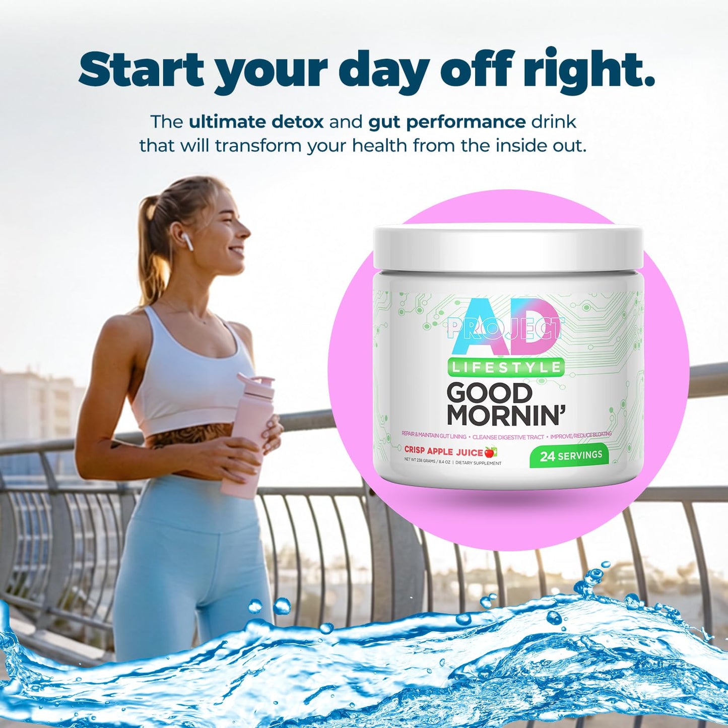 Project AD Life Good Morning Detox and Performance Drink, Naturally Flavored and Formulated with L-GLutamine, Apple Cider Vinegar, and Aloe Vera