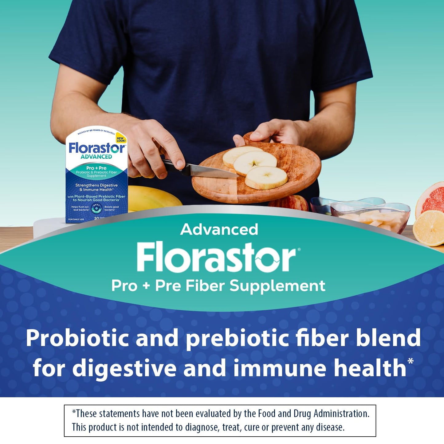 Florastor Advanced Pro+Pre Daily Probiotic and Prebiotic Supplement for Women and Men, Boosts Good Bacteria, Saccharomyces Boulardii