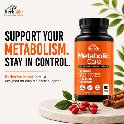 HerbaMe Berberine Supplement with Ceylon Cinnamon, Chromium, Alpha Lipoic Acid, Metabolic Care Supports Metabolism & Cardiovascular Health and Immune System
