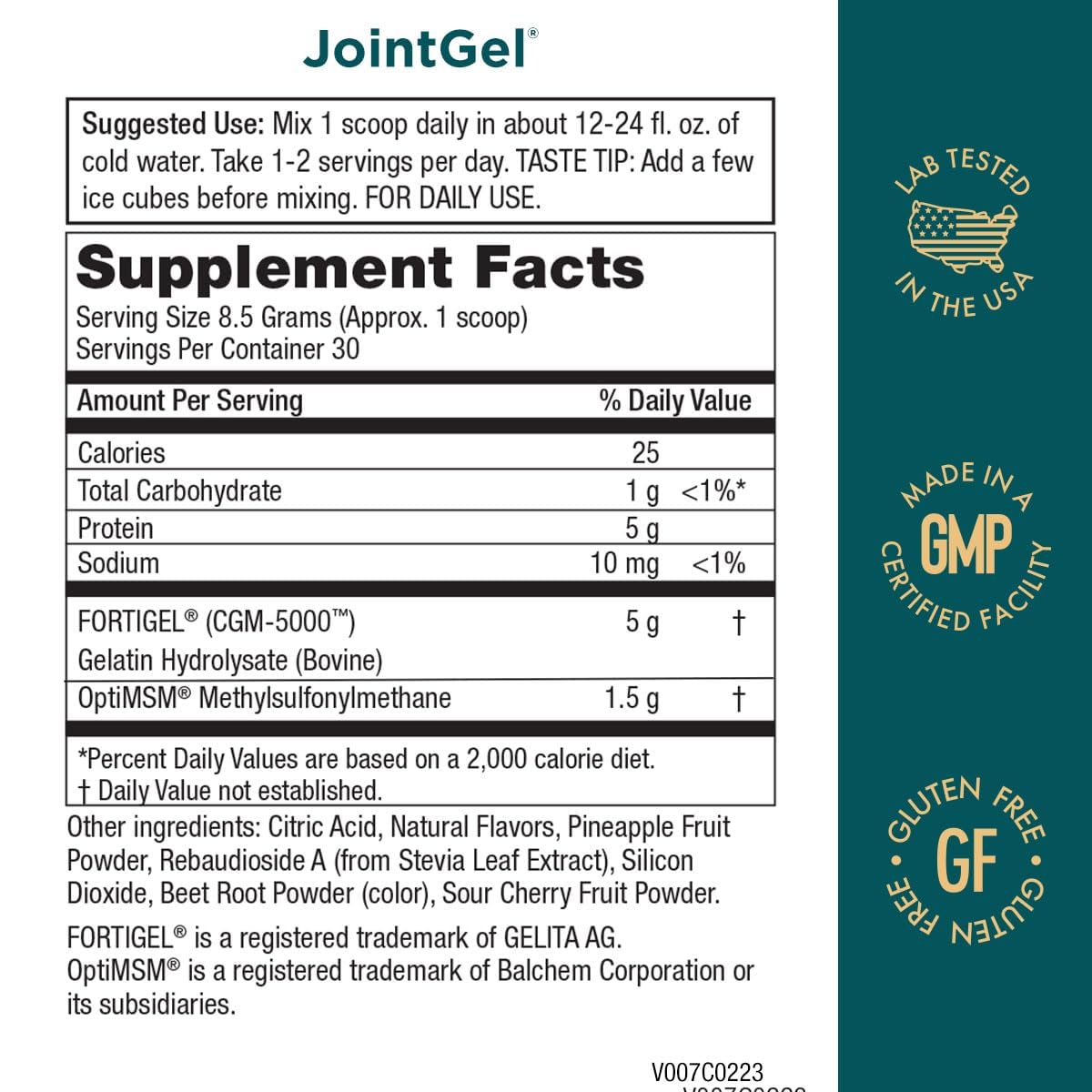 Purity Products JointGel Formula Collagen Peptides + MSM - Supports Joint Flexibility + Fortify Joint Cartilage - Berry Powder - 30 Day Supply