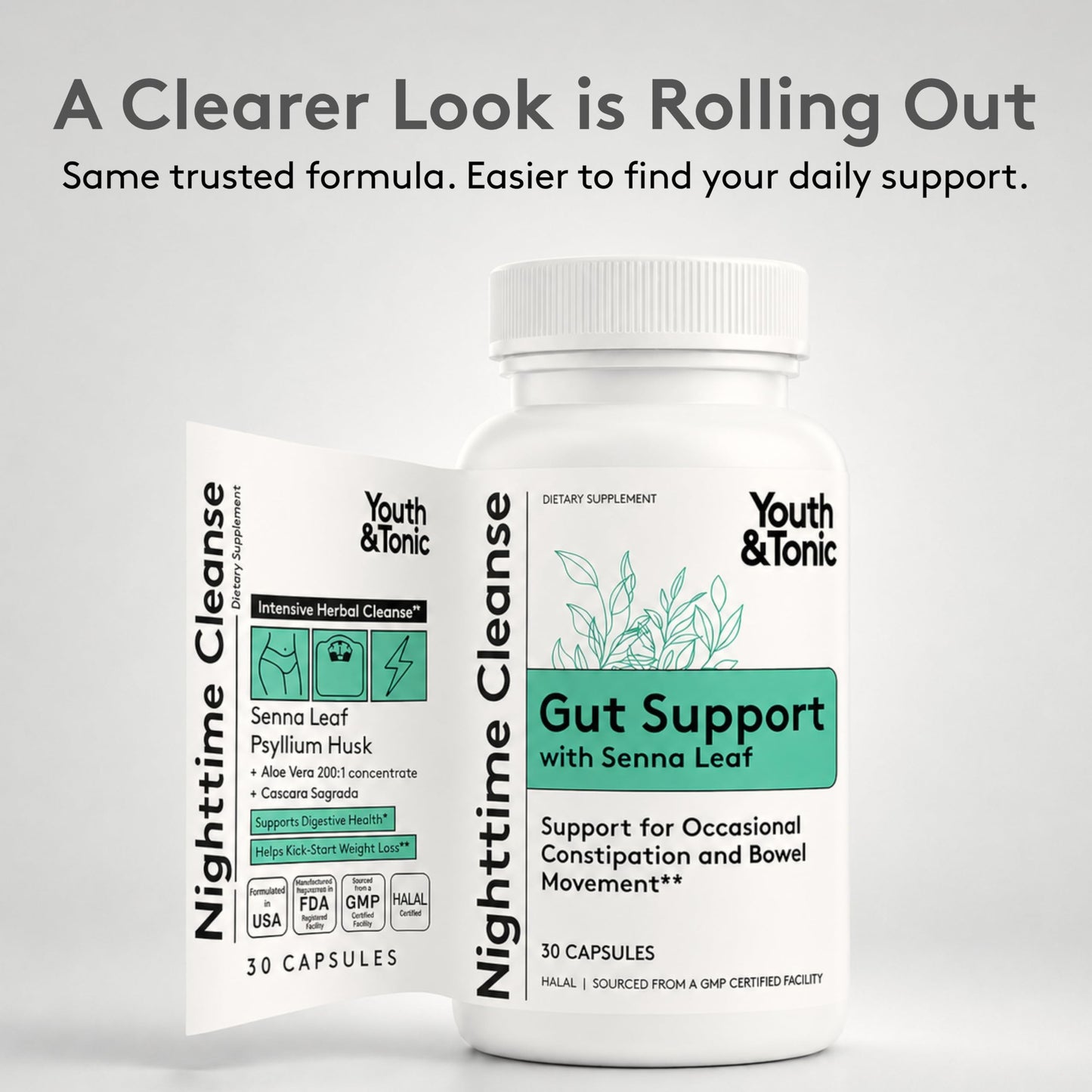 Youth & Tonic Overnight Intestinal Cleanse Supplement for Occasional Constipation Relief, Gut & Colon Cleanse Detox with Senna Leaf, Psyllium Husk Powder