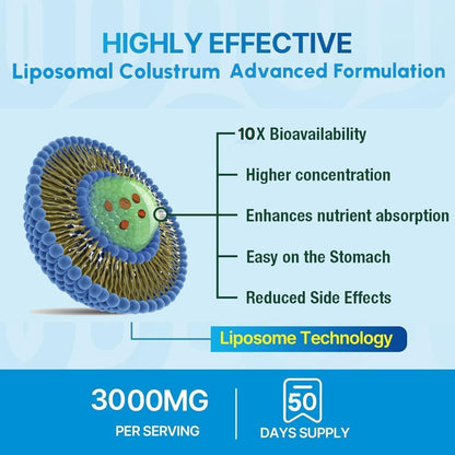 KEDISOM Grass-Fed Bovine Colostrum Supplement Powder - 60% High IgG 3000 mg for Gut Health, Immune Support - Easy to Mix Natural Liposomal