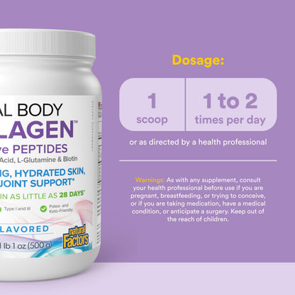 Natural Factors Total Body Collagen - Bioactive Collagen Supplement for Hair & Nail Growth Support - Healthy Skin Supplement with Protein, Vitamin C & More