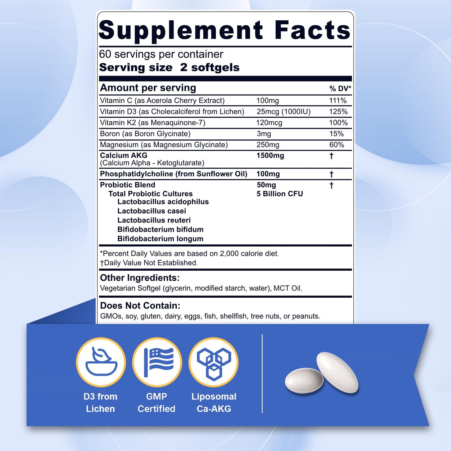 Liposomal Calcium AKG Supplement 1500mg with Vitamin D3 & K2 Softgels for Women & Men│ High Absorption│Calcium Supplements with Magnesium Glycinate