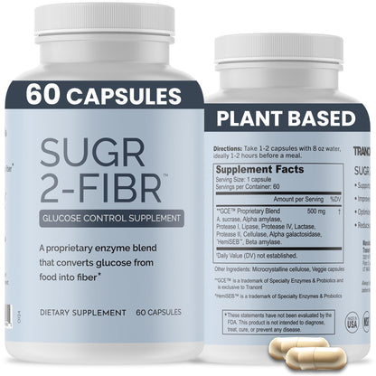 OPTIVIDA Sugr-2-Fibr - Natural Blood Sugar Support Supplement with Enzyme Technology - Glucose Support Supplement - Sugar to Fiber for Gut & Energy Levels