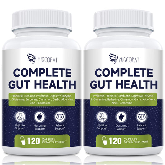 Migcopat Probiotics for Digestive Health, 80 Billion CFU Probiotics, Prebiotics, Postbiotics & Digestive Enzymes, Gut Health Capsules with Berberine, Cinnamon,
