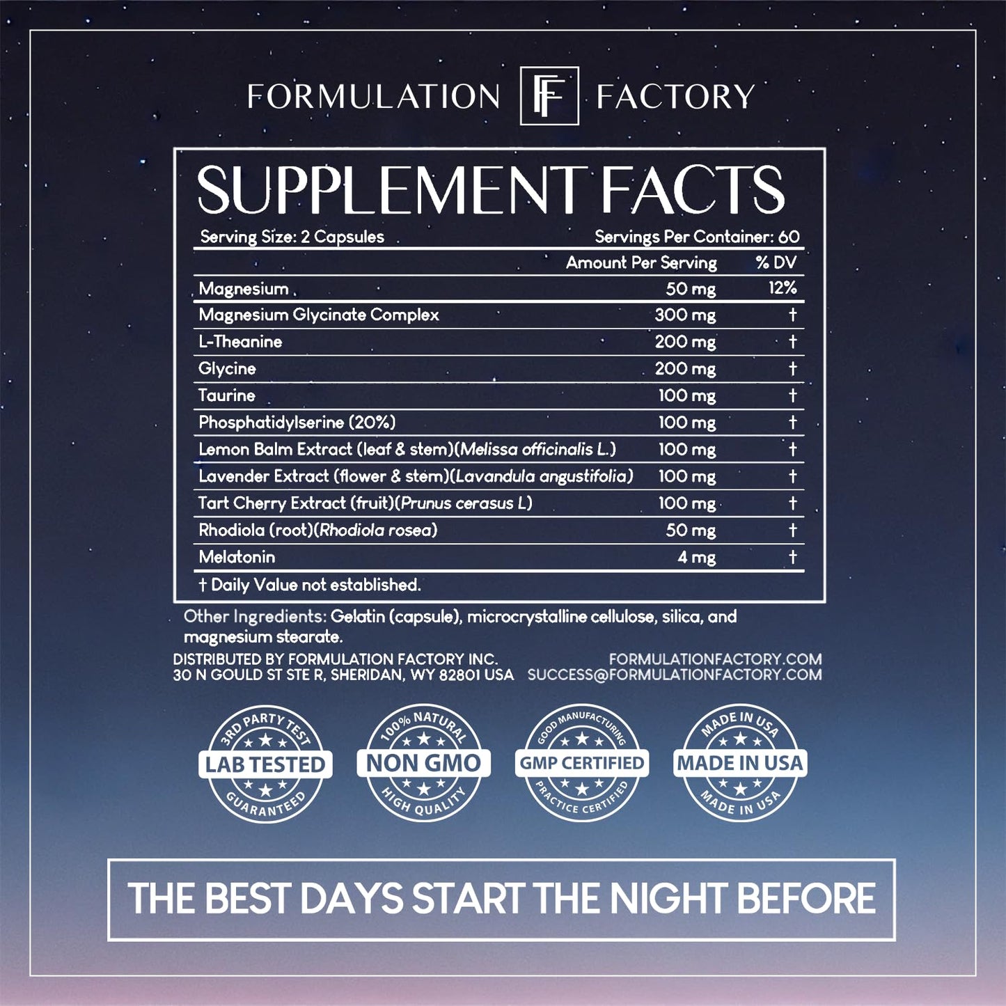 Formulation Factory The Night Before 10-in-1 Sleep Support | Melatonin 4mg, Magnesium Glycinate 300mg, L-Theanine, Glycine & More | Supports Relaxation,