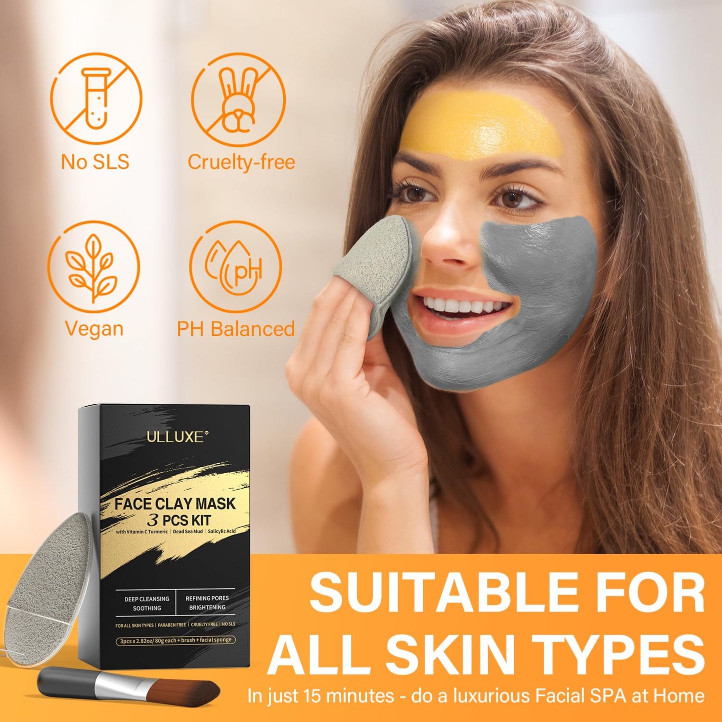Facial Clay Mask Set - Vitamin C Turmeric Face Mask, Dead Sea Mud & Salicylic Acid (BHA) Mask for Pore Cleansing, Brightening, Blackheads & Dark Spots, Face Masks Skincare