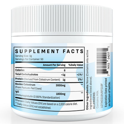 Energievoll Bovine Colostrum Supplement Powder - 60% IgG 3000 mg for Gut, Hair Growth, Beauty, and Immune, Easy to Mix, Unflavored (50 Servings)