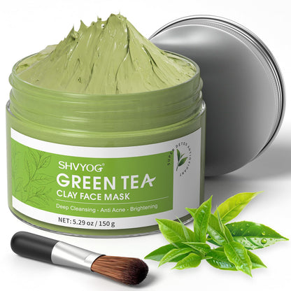SHVYOG Green Tea Face Mask, Antioxidant Green Tea Clay Mask with Volcanic Mud, Deep Cleansing & Moisturizing & Hydrating Clay Facial Mask